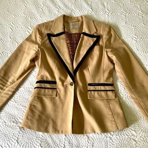 Orsay tan blazer with beautiful black velvet touches.